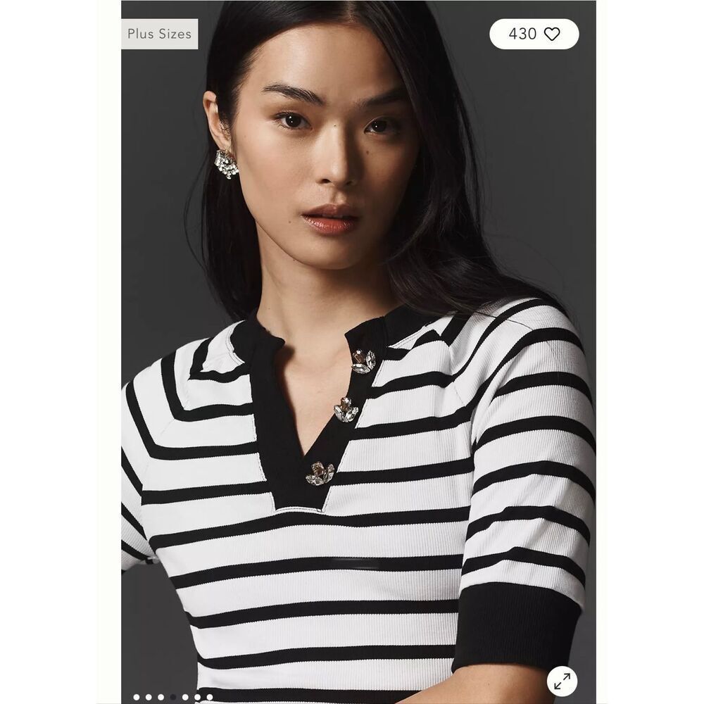 Anthropologie Black and White Striped Short Sleeve Tee